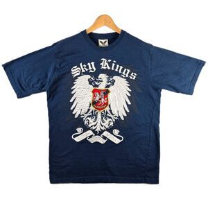 Vintage Avirex Sky Kings Eagle Medieval ShieldT Shirt Adult XL Blue Mens Y2K